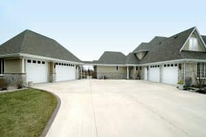 Extra Large Five Stall Garage, Gabled Roof, Concrete Drive Way