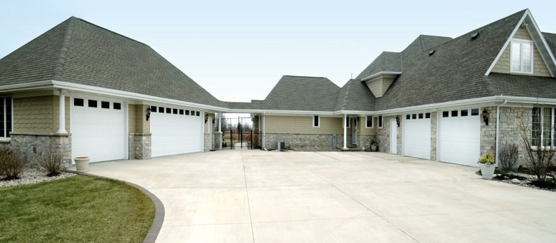 Extra Large Five Stall Garage, Gabled Roof, Concrete Drive Way